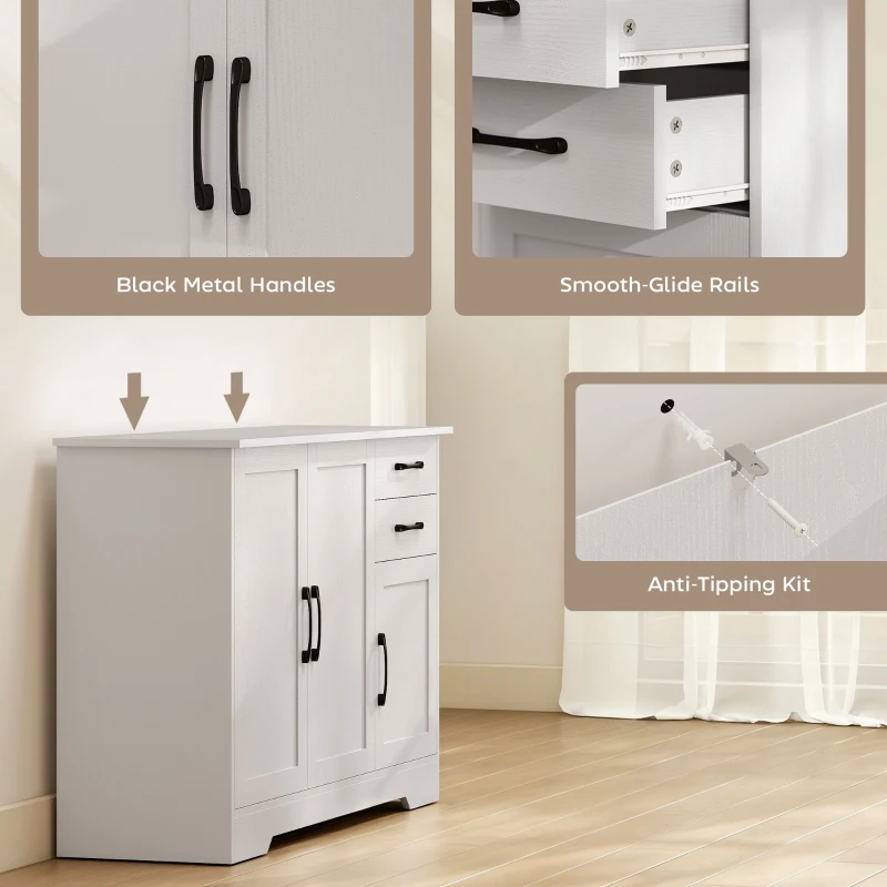 HOMCOM Sideboard with 2 Drawers Modern Storage Cabinet, Kitchen Cupboard with Adjustable Shelf and 3 Doors White