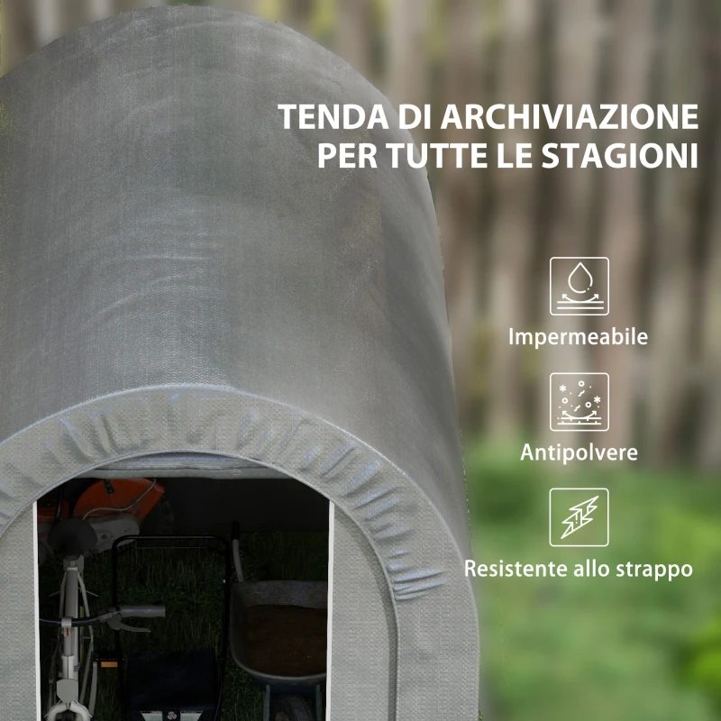 Outsunny Capanno da Giardino, Tenda da Stoccaggio Esterno, Garage per Bici, Tetto in PE, Struttura in Metallo Zincato, Grigio