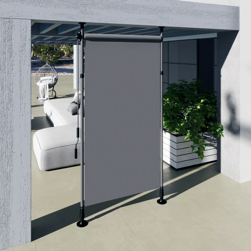 Outsunny Wolnostojąca Markiza, Regulowana Długość, Montaż Bez Wiercenia, Rama z Aluminium, 1,5 x 2,2-3,1 m, Ciemnoszary