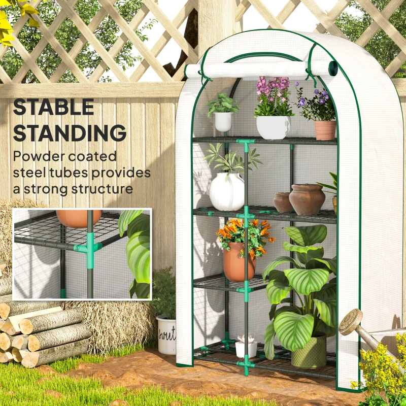 Szklarnia z rolowanymi drzwiami, regały, stalowa, zimowa