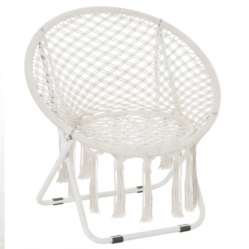 Outsunny Loveuse fauteuil rond de jardin fauteuil lune papasan pliable grand confort macramé coton polyester beige