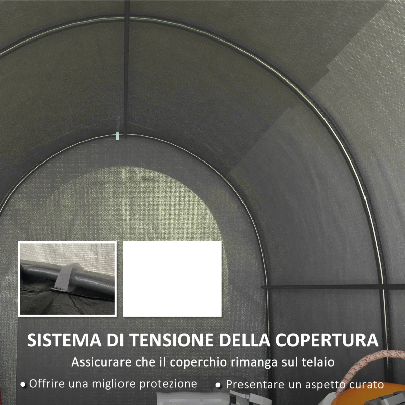 Outsunny Capanno da Giardino, Tenda da Stoccaggio Esterno, Garage per Bici, Tetto in PE, Struttura in Metallo Zincato, Grigio