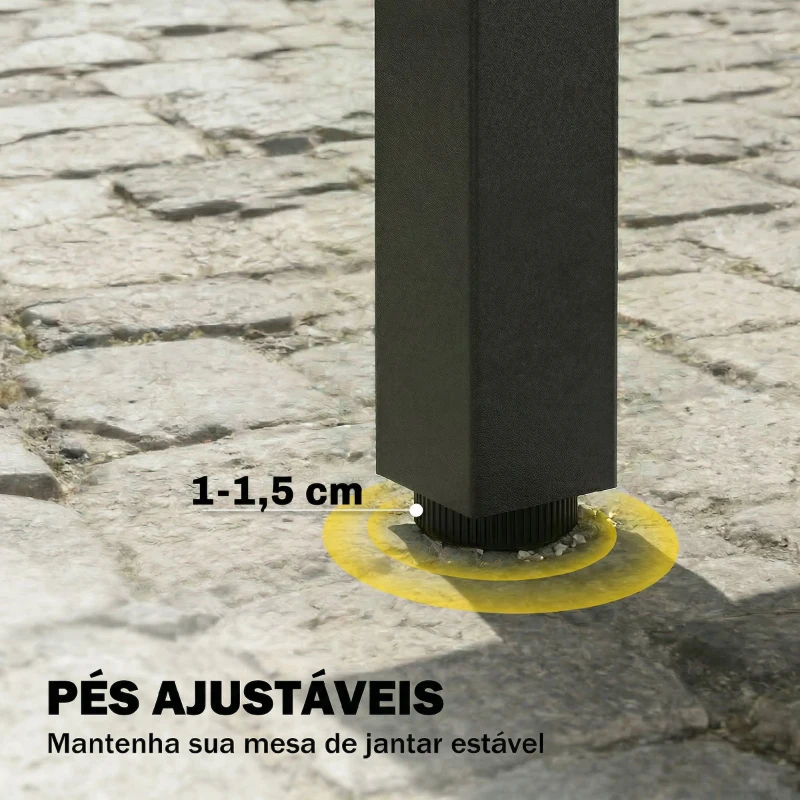 Outsunny Mesa de Jardim Extensível 100/150x70 cm em Madeira e Metal com Orifício para Guarda-Sol para 4-6 Pessoas Teca