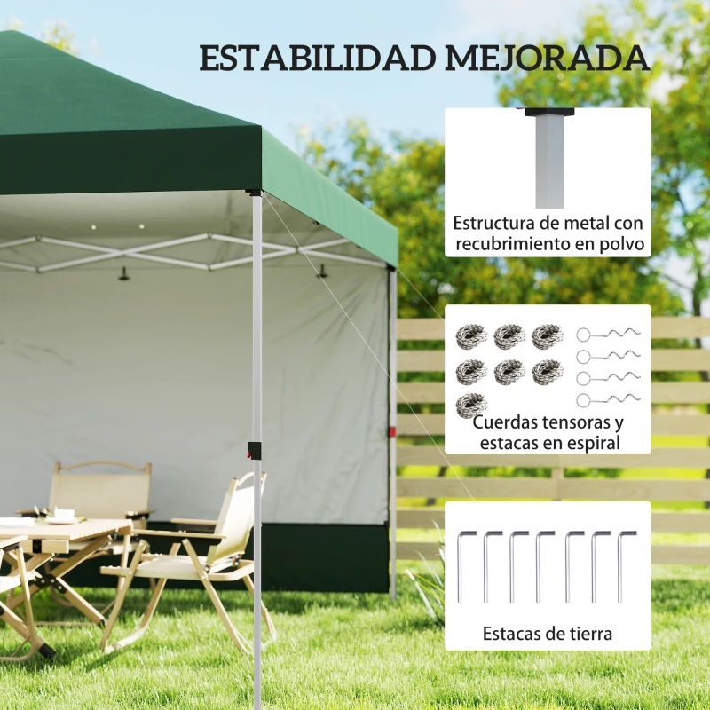 Outsunny Carpa Plegable Pop-up 3x3 m con Pared Lateral UPF50+ Altura Ajustable Empuje Central Bolsa de Transporte Verde