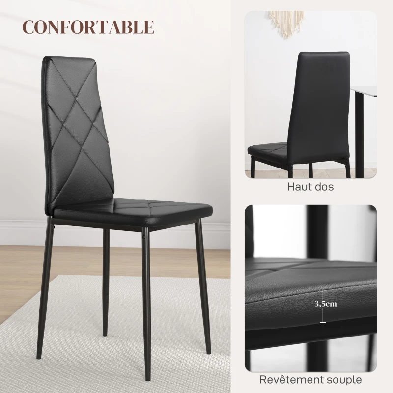 HOMCOM Lot de 2 chaises de salle à manger avec dossier haut, revêtement synthétique et pieds en acier, noir