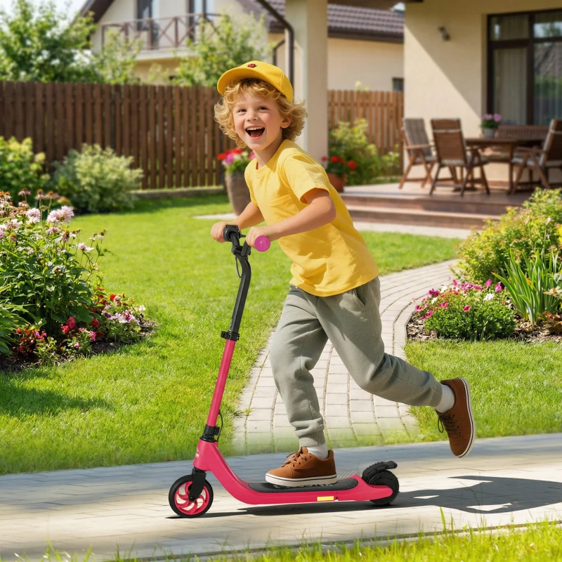 HOMCOM 120W Electric Scooter, E-Scooter, Adjustable Height, Rear Brake, for Ages 6+, Pink