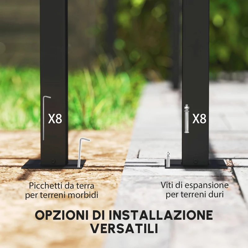 Outsunny Pergola 3 x 3 m con Telo Retrattile e Tende, Riparo Solare UPF30+ per Giardino, Terrazza, Esterno