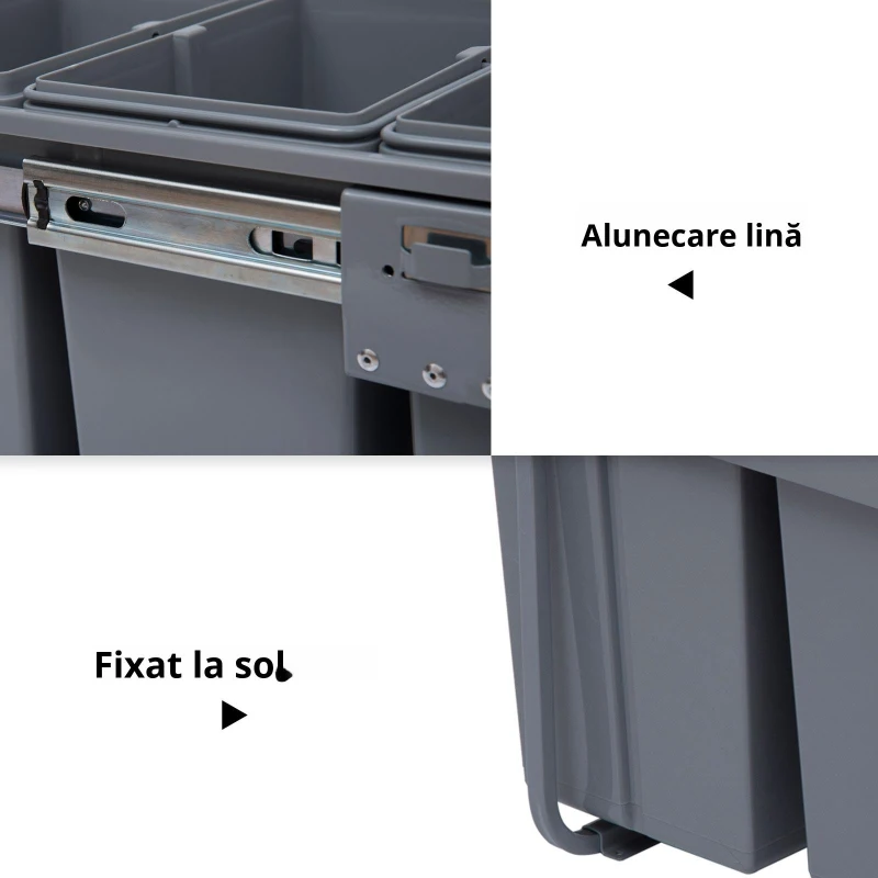 Homcom Cos Gunoi Ecologic 40L – 3 Compartimente Separate, Gri