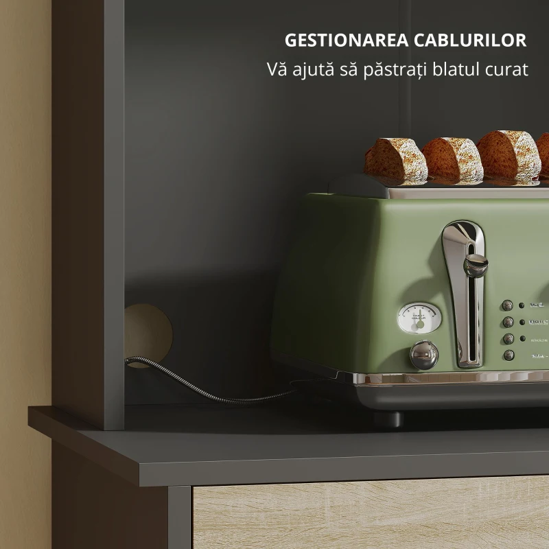 HOMCOM Dulap de Bucătărie cu Sertar, Rafturi Deschise și Dulapuri Negru și Lemn