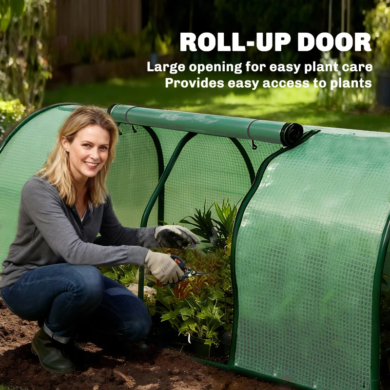 Outsunny Tunnel Greenhouse - Green Grow House for Outdoor Garden, Steel Frame, PE Cover, 200 x 100 x 80 cm, Green