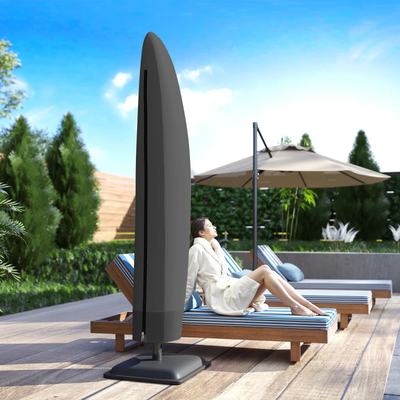 Outsunny Housse de protection imperméable pour parasol déporté avec fermeture éclair et cordon de serrage tissu Oxford noir