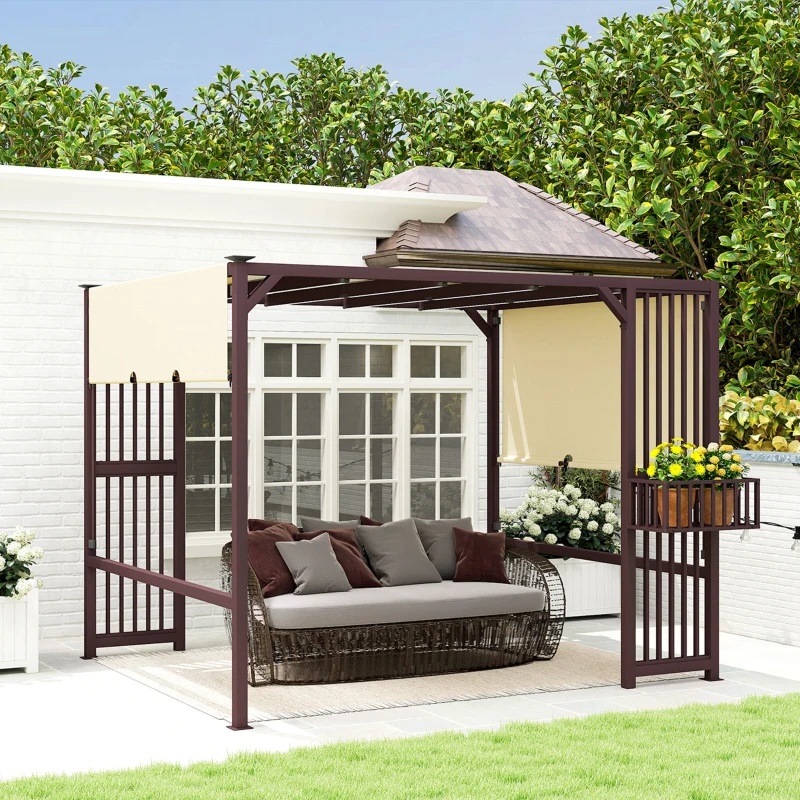 Outsunny Pergola Paviljoen 3x2,5m UV30+ Stabiel Winterbestendig Zonnescherm met Verstelbaar Schuifdak Donkerbruin