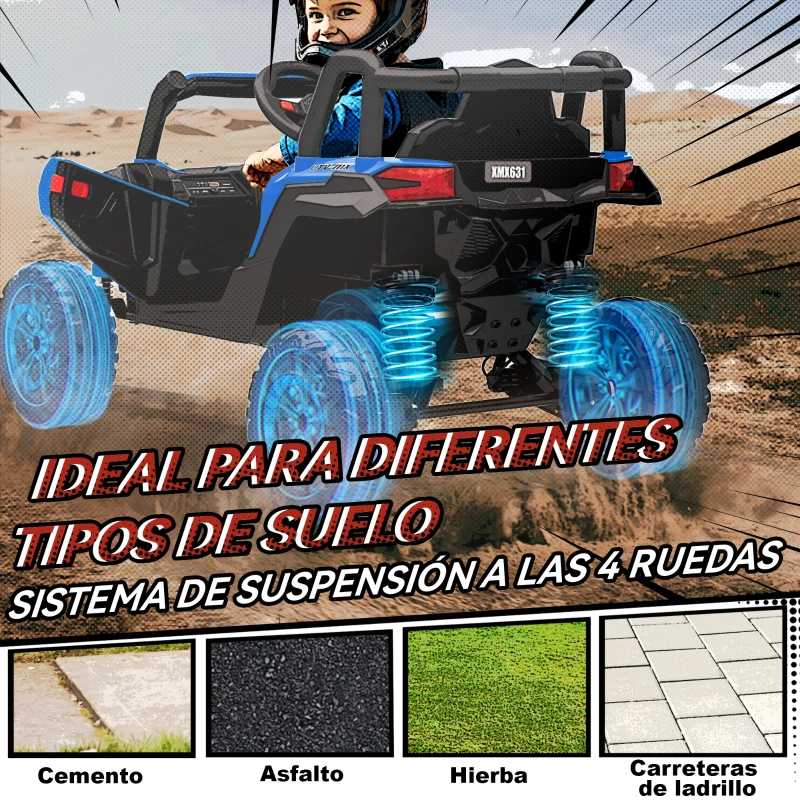 AIYAPLAY Coche Eléctrico para Niños UTV 12V con 2 Motores Control Remoto 2,4G Velocidad hasta 7 km/h Sistema de Suspensión Azul