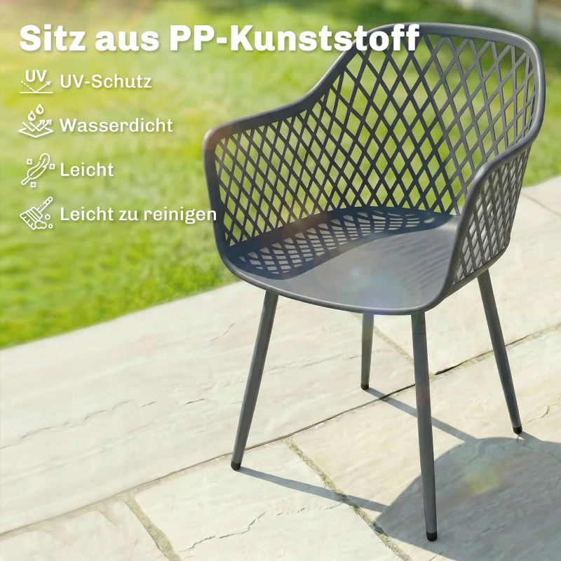 Outsunny Zestaw 4 krzeseł ogrodowych odporne na UV z tworzywa, z podłokietnikami i oparciami, 56 x 51 x 84 cm, ciemnoszare