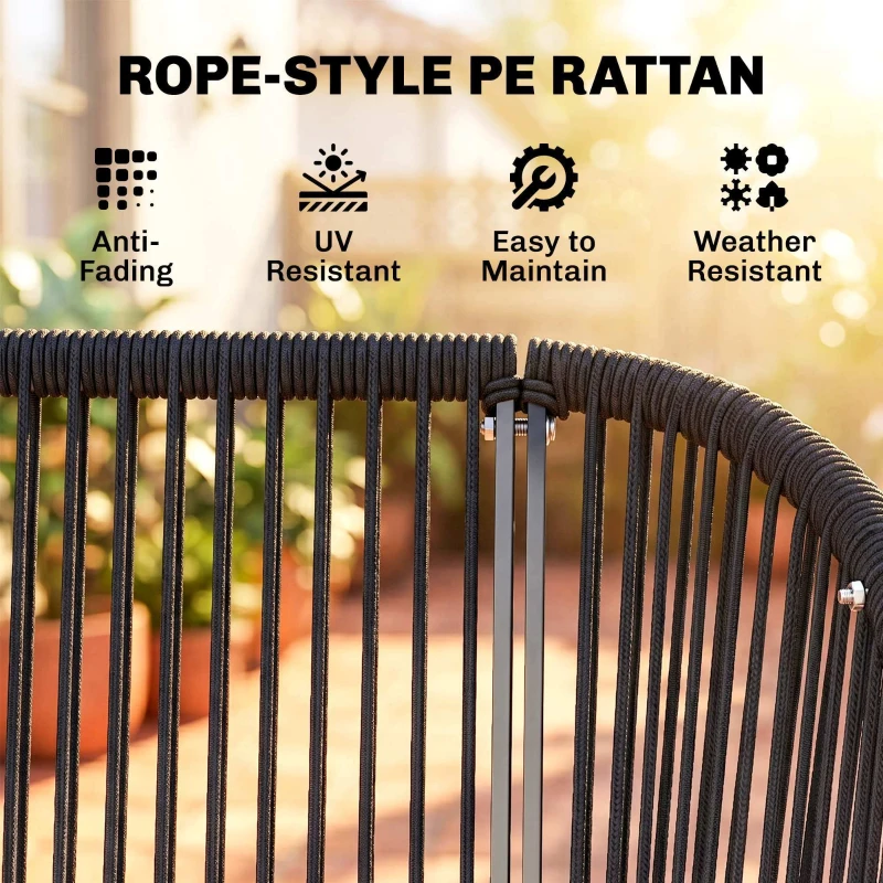 Outsunny Hollywoodschommel Rotan 2-persoons Tuinschommel met Verstelbaar Zonnedak en zachte kussens A-frame Donkergrijs