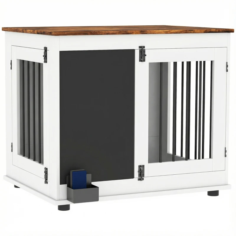 PawHut Cage pour chien cage chien intérieur avec 2 portes tableau noir pour chiens taille moyenne 20 kg 80 x 60 x 70 cm blanc