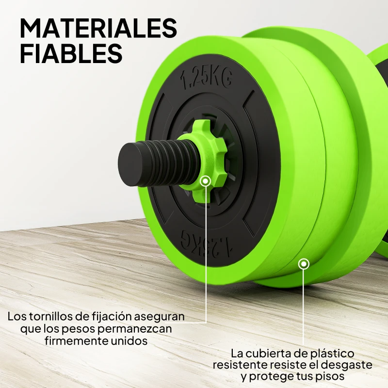 SPORTNOW Kit de Gimnasio 4 en 1 con Barra de Pesas Mancuernas Kettlebell para Entrenamiento de Fuerza en Casa Color Verde y Negro