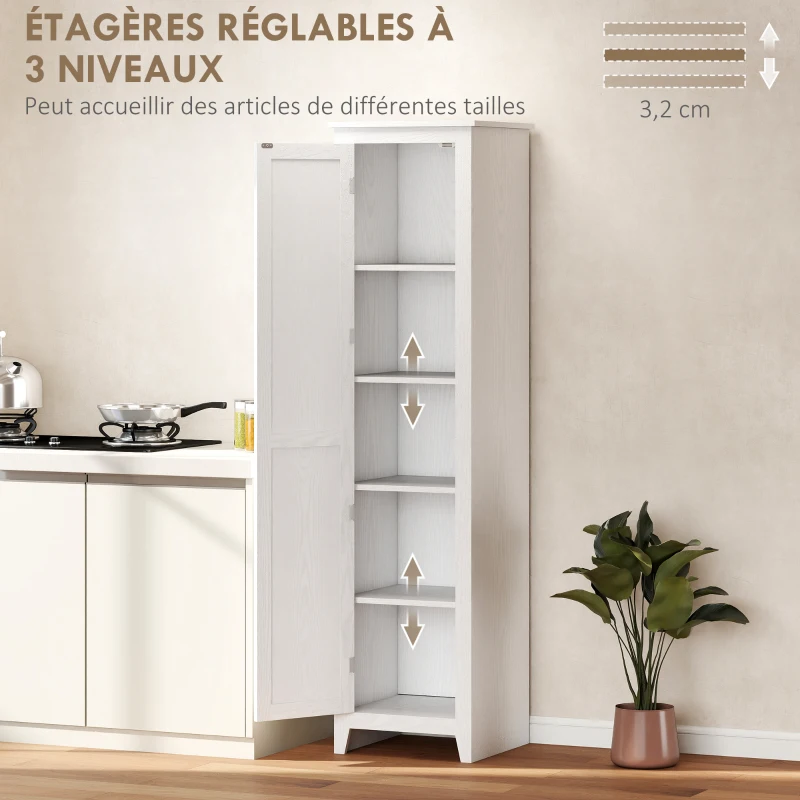 HOMCOM Armoire de Rangement buffet cuisine avec 2 étagères réglables- Hauteur 170 cm en Bois Blanc