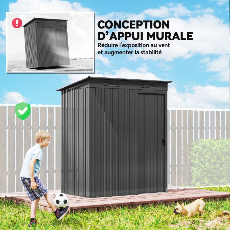 Outsunny Abri de jardin en métal 1,37 m², cabane de jardin, 2 paires de gants, porte coulissante, 159x106x181cm, gris foncé
