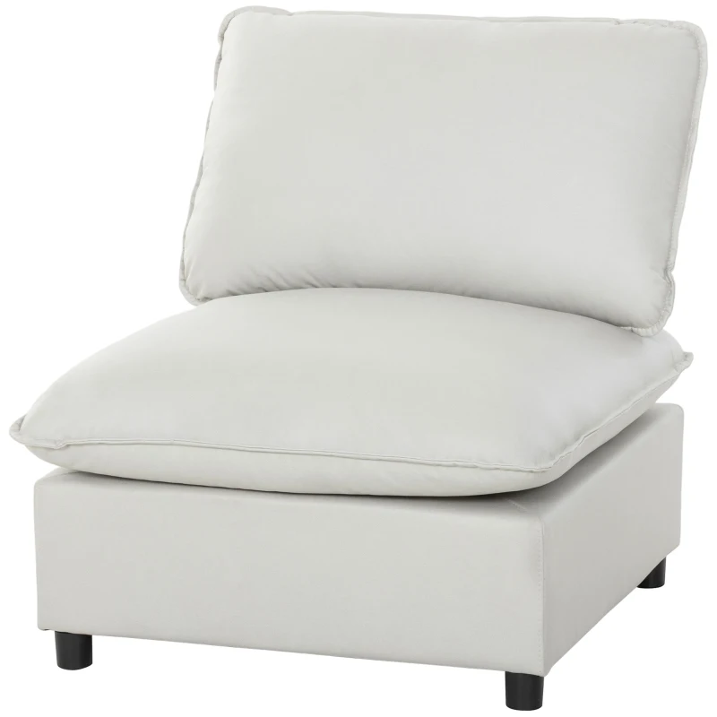 HOMCOM Akzentstuhl, Moderner Leathaire-Stuhl mit Breiter und Tiefer Sitzfläche, Dicke Polster, Einfache Montage, Grau