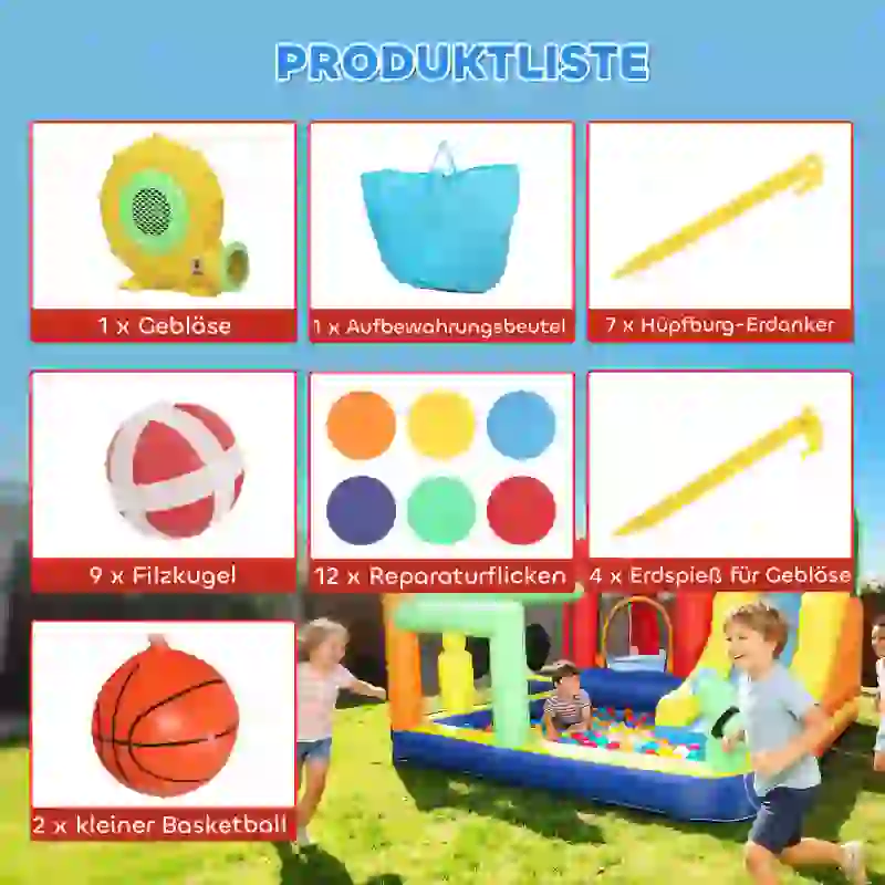 AIYAPLAY 9-in-1 Aufblasbare Hüpfburg mit Gebläse Rutsche Planschbecken Wasserpistole für 3-8 Jahre 330x290x185 cm Mehrfarbig