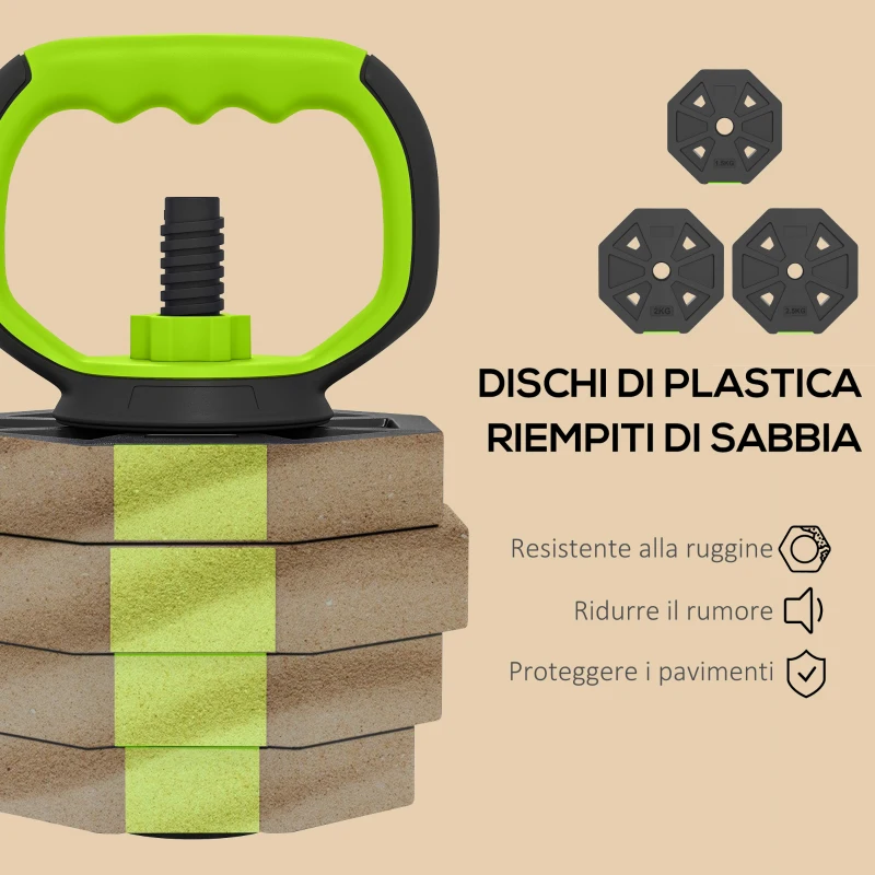 SPORTNOW Set Pesi Palestra 6 in 1 Multifunzione da 25kg Totali in Plastica e Sabbia, 125x18x18 cm, Verde
