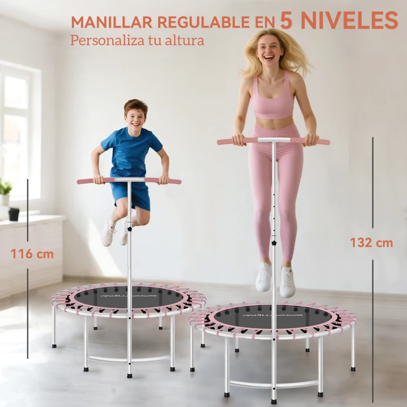 SPORTNOW Cama Elástica Fitness Ø102 cm con Mango Ajustable de 5 Niveles y Marco de Acero para Entrenamiento Piernas Cuerpo Azul