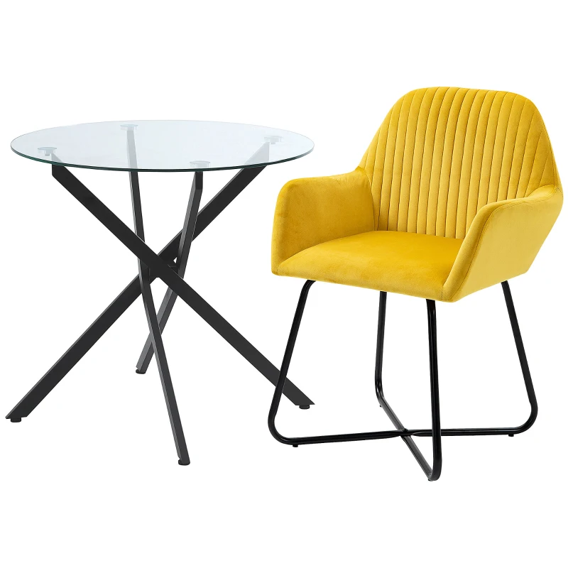 HOMCOM Modern Dining Furniture Set with Round Table and Accent Armchair Black and Yellow