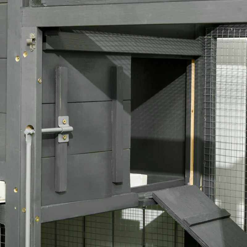 PawHut Pollaio Esterno Grande con Nido, Recinto, Vassoio Estraibile, Tetto Asfaltico e Rampa, in Legno, 300x66x116 cm, Grigio