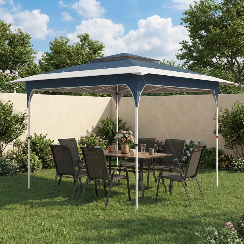 Outsunny 3.5 x 3.5 m Pop Up Gazebo with One-Push Setup, UPF50+ Double Tier Garden Party Tent Marquee with Carry Bag, Blue