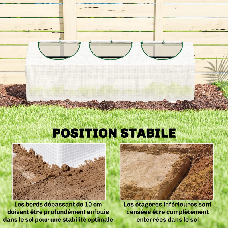 Outsunny Serre de jardin mini serre 3 fenêtres enroulables couverture en PE haute densité 140 g/m² 180 x 60 x 60 cm blanc