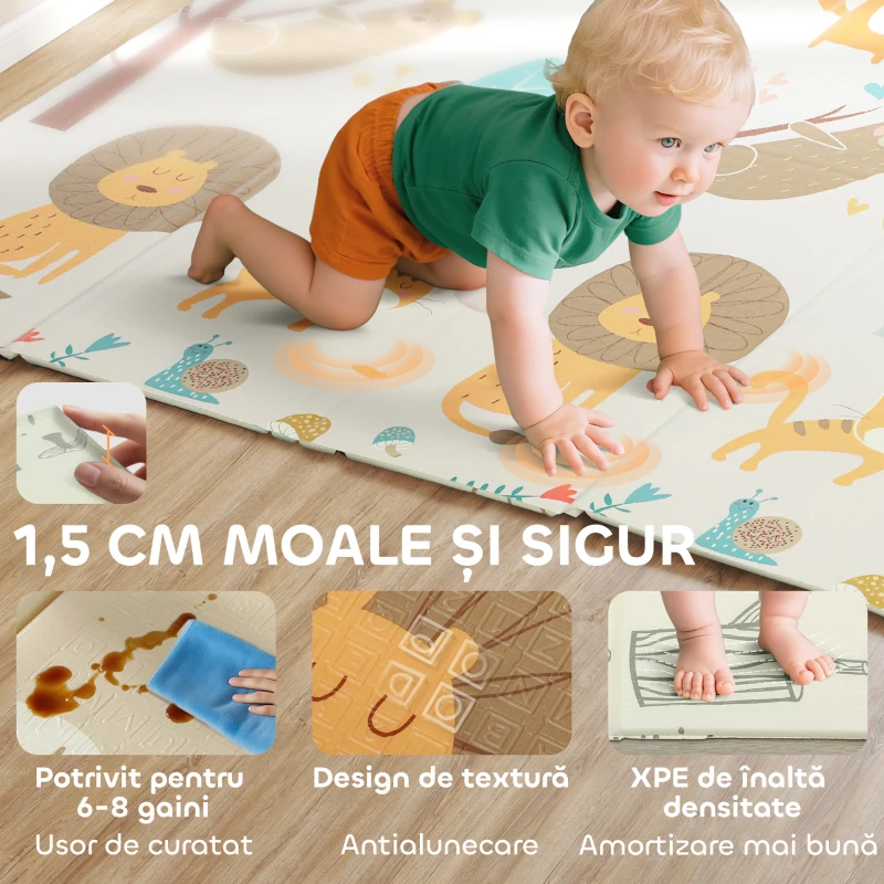 AIYAPLAY Covor pentru Copii 0-6 Ani cu Tematică de Pădure, cu Suprafață Impermeabilă din XPE, Multicolor, 196x176x1,5 cm