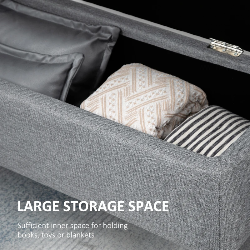 HOMCOM Ławka, Skrzynia, Ławka Tapicerowana, Lniana, do 150kg, 101x38,5x44,5 cm, Szara