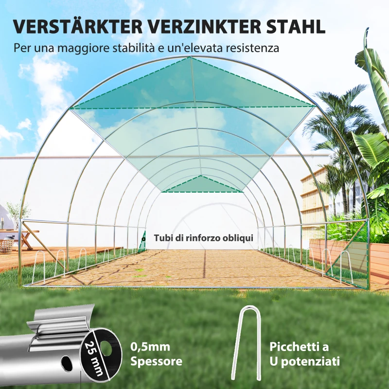 Outsunny Serra a Tunnel 6 x 3 x 2 m con Rete Parasole, Pareti Laterali Arrotolabili, Copertura in Plastica, Struttura in Acciaio, Verde