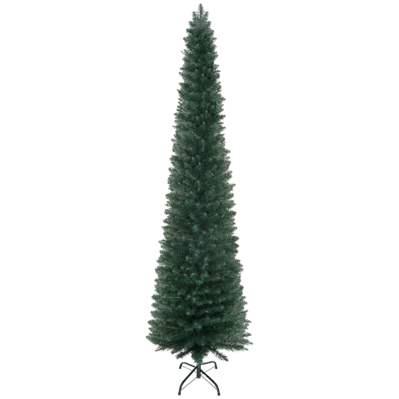 HOMCOM Árbol de Navidad Artificial Estrecho 210 cm con 510 Ramas, Base Plegable y Soporte Metálico Fácil Montaje Verde