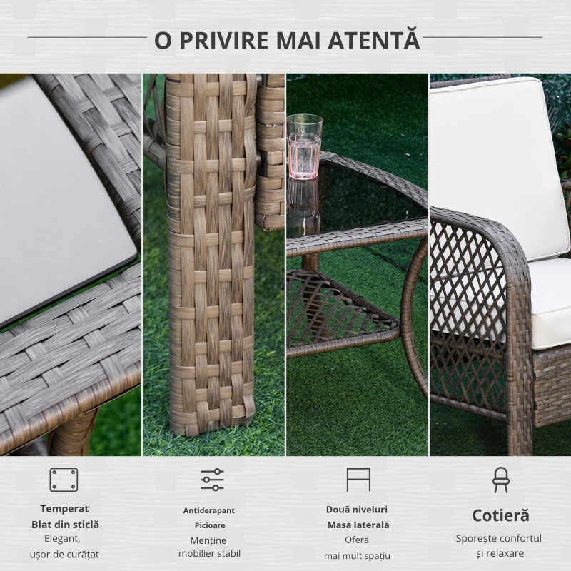 Outsunny Set Masa Scaune Canapea de Exterior Mobilier de gradina din Ratan Maro