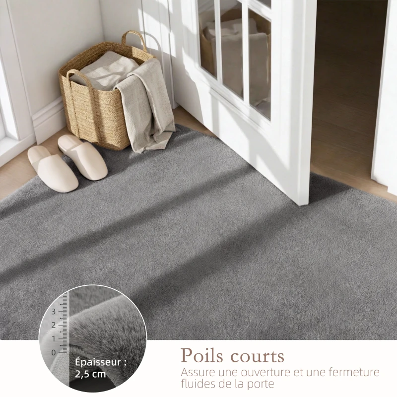 HOMCOM Tapis salon 230 x 160 cm tapis à poils longs, lavable en machine, antidérapant, en fausse fourrure, gris clair
