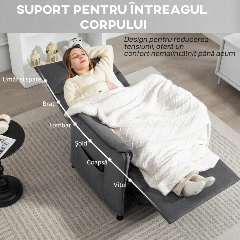 HOMCOM Fotoliu Electric Reclinabil cu Telecomandă și Suport pentru Picioare, din Țesătură cu Aspect de Catifea, 80x83x104 cm, Negru