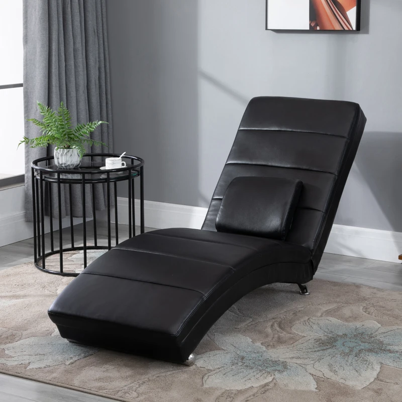 HOMCOM Poltrona Relax con Funzione Massaggio, Schienale Alto, Cuscino Incluso, Ecopelle, Metallo, Schiuma, 58 x 163 x 87 cm, Nero
