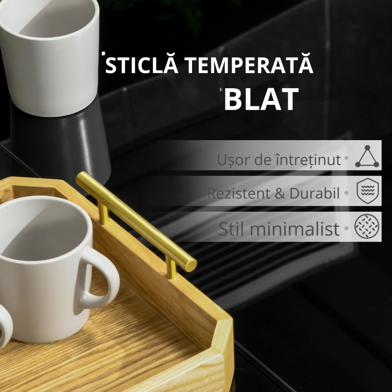 Outsunny Masa pentru exterior cu 8 locuri, Masa dreptunghiulara din aluminiu pentru gradina, cu blat din sticla securizata, negru