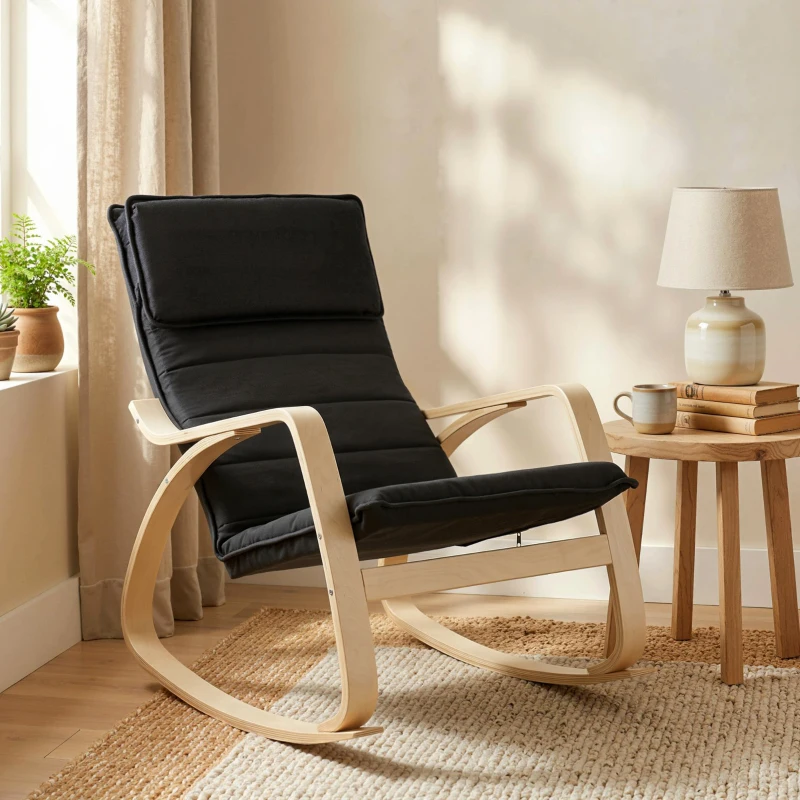 HOMCOM Lounge Chair, Comfortable Relax Rocking Chair with Headrest, 67W x 92D x 89H cm, Black