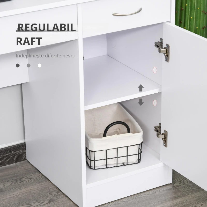 HOMCOM Birou PC Modern pentru Birou sau Camera cu 2 Sertare si Dulap din Lemn Alb