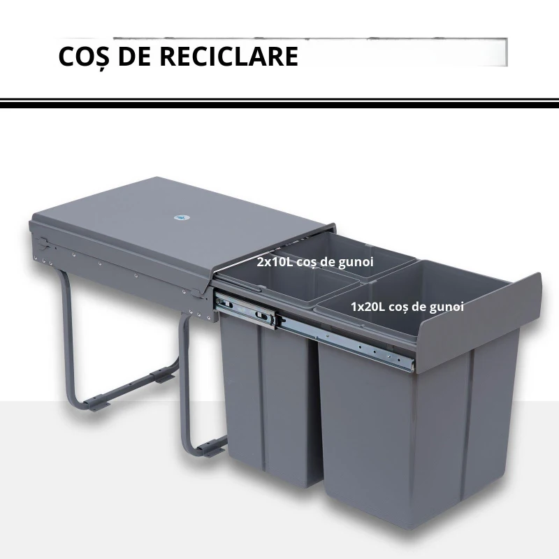 Homcom Cos Gunoi Ecologic 40L – 3 Compartimente Separate, Gri