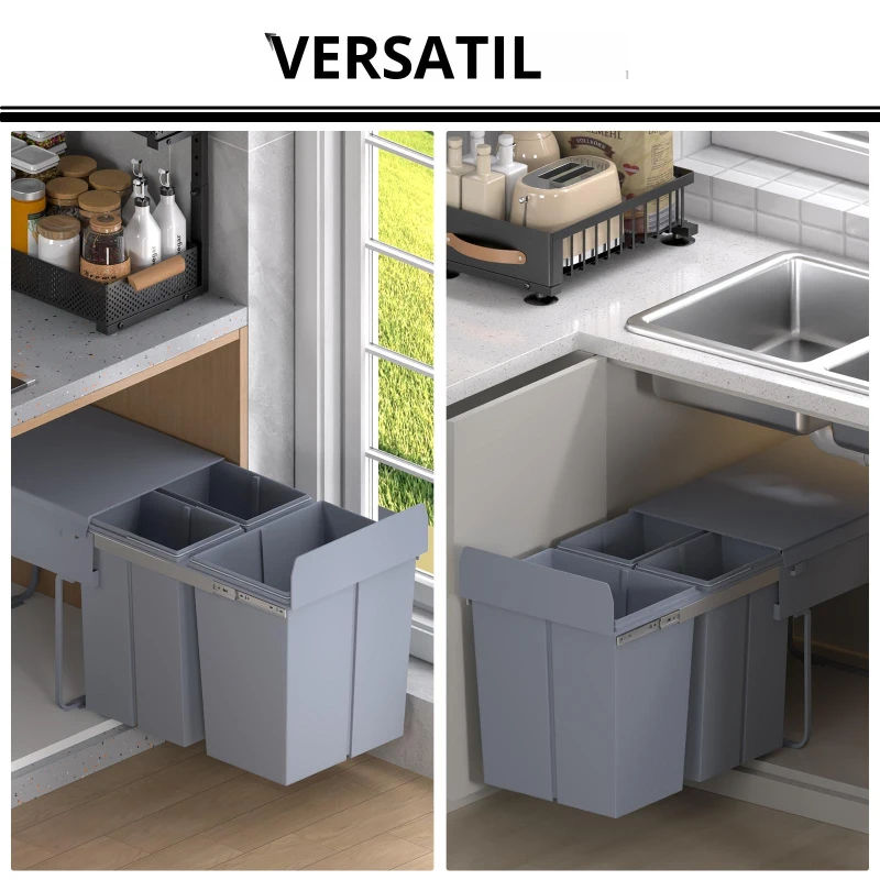 Homcom Cos Gunoi Ecologic 40L – 3 Compartimente Separate, Gri