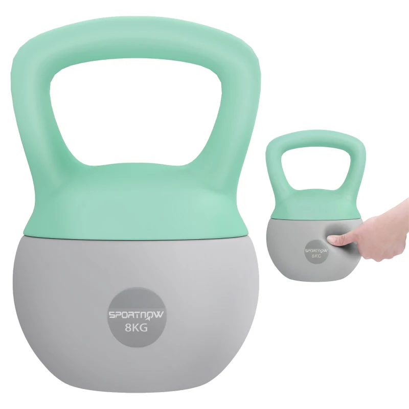 SPORTNOW Pesa Rusa 8 kg Kettlebell Relleno de Arena Metálica Mango Antideslizante para Casa 19x19x28 cm Verde y Gris