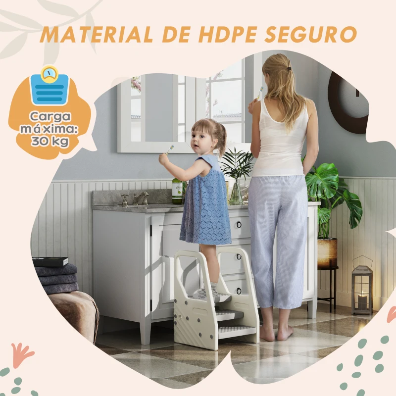 AIYAPLAY Taburete para Niños Ajustable de 2 a 3 Peldaños Torre de Aprendizaje Escalera para Niños de 2-5 Años Gris