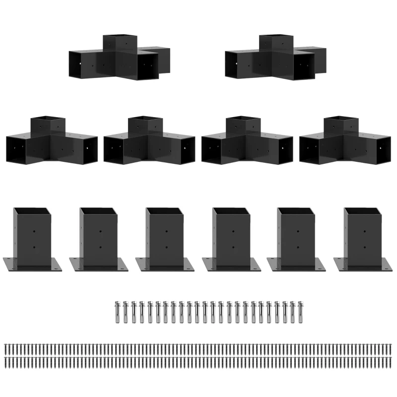Outsunny 12PCS Pergola Kit, Pergola Brackets with 3-Way & 4-Way Corner Brackets for 9.6 x 9.6 cm (Actual 9.2 x 9.2 cm) Lumber