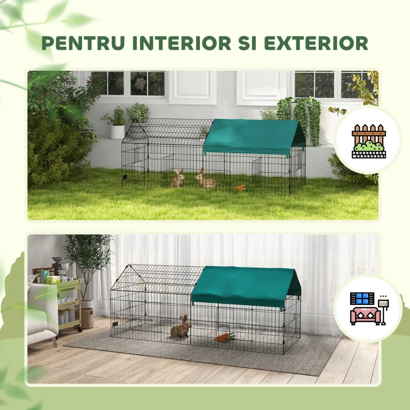 PawHut Cușcă pentru Iepuri de Exterior și Interior cu Acoperiș, 185x75x75 cm, Verde