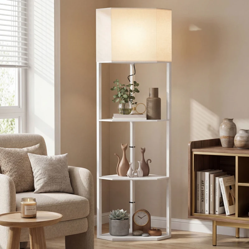 HOMCOM Three-Shelf Corner Floor Lamp - White