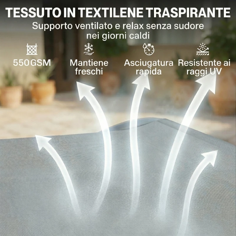 Outsunny Lettino Prendisole Doppio con Baldacchino Rimovibile, Ruote, Cuscini e Tasche, Grigio